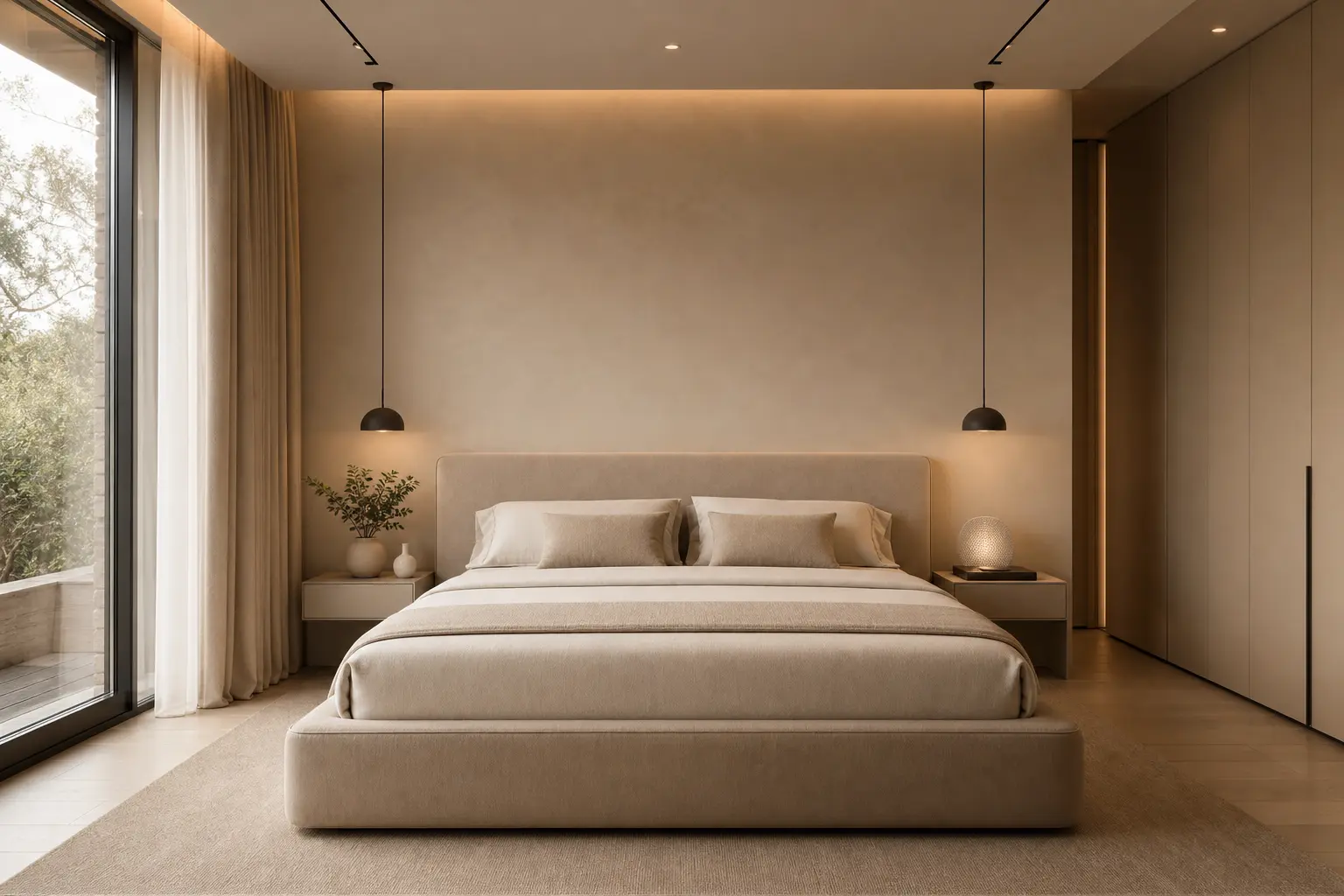 Modern Minimalist Beige Bedroom Design Ideas