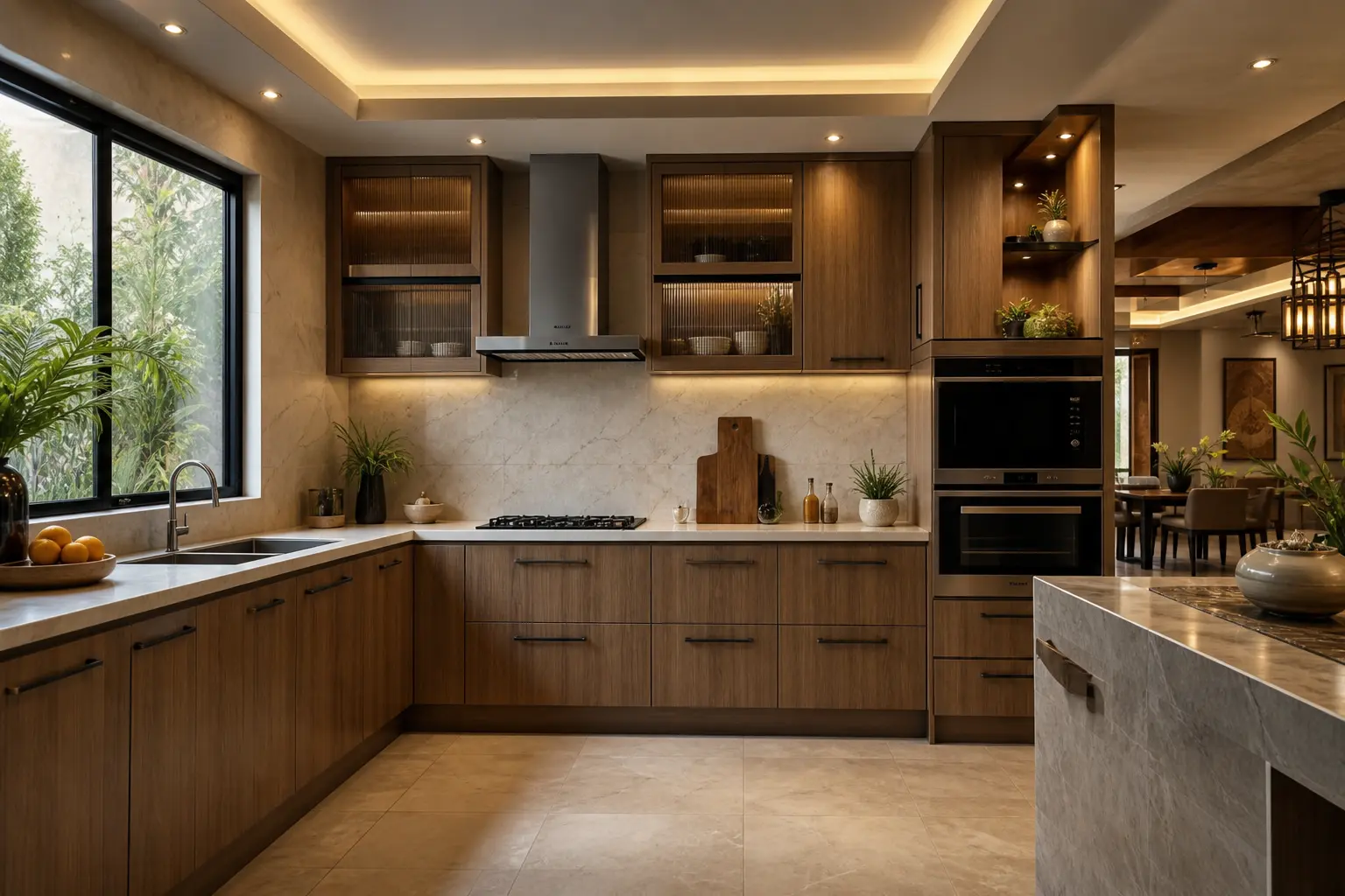 Modern L-Shaped Kitchen Ideas with Wood Cabinets