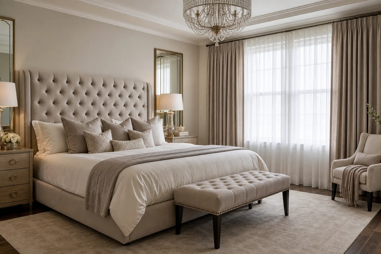 Luxury Neutral Bedroom Decor Ideas with Tufted Beds