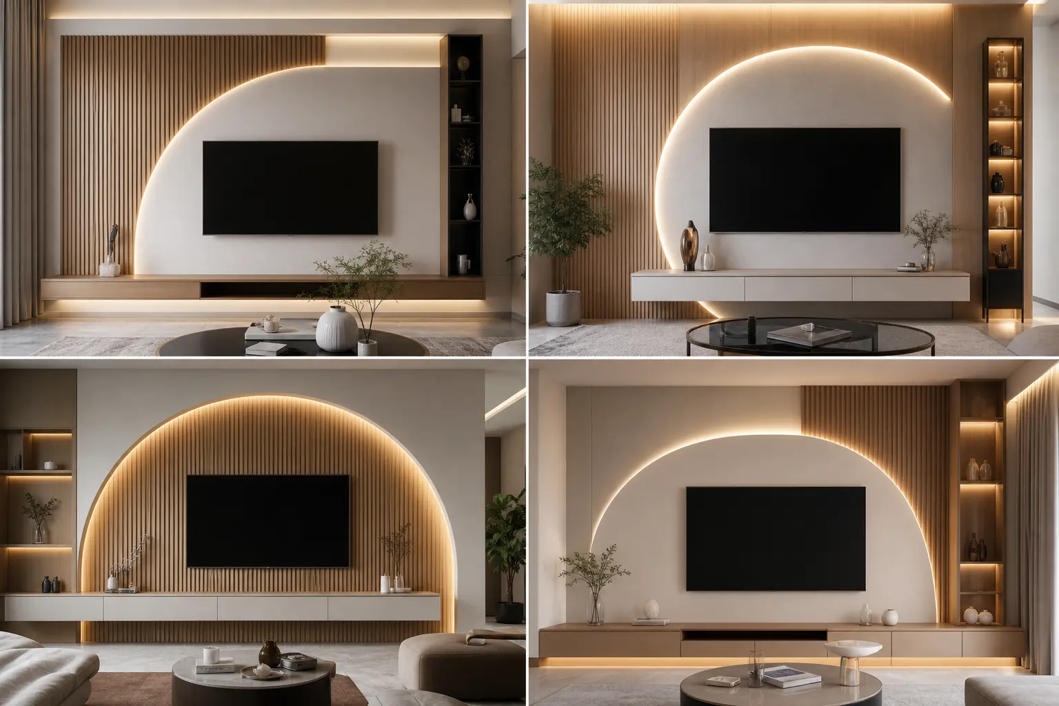 Modern TV Unit Wall Design Ideas with Semi-Circle Cove